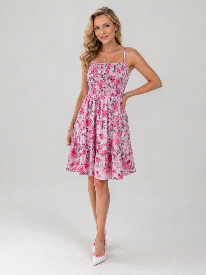 Women’s Spaghetti Strap Floral Print Knee-Length Dress