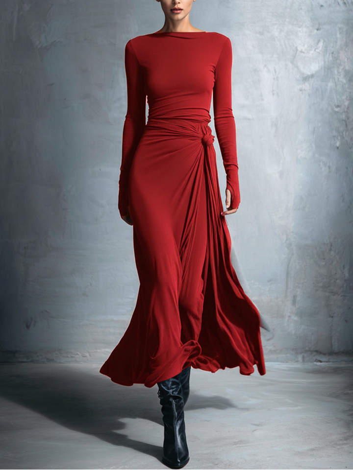 Women’s Side Knot Tie Waist Maxi Dress