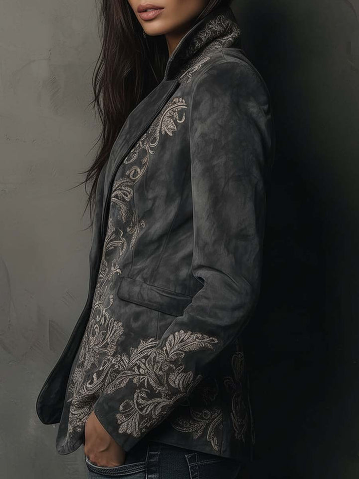 Women’s Charcoal Taupe Embossed Floral Blazer