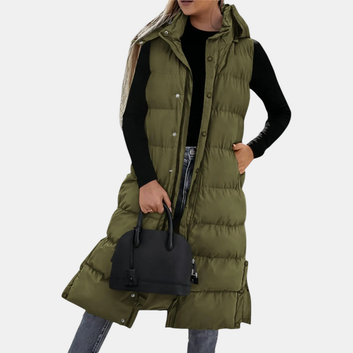 Women’s Longline Hooded Quilted Puffer Vest
