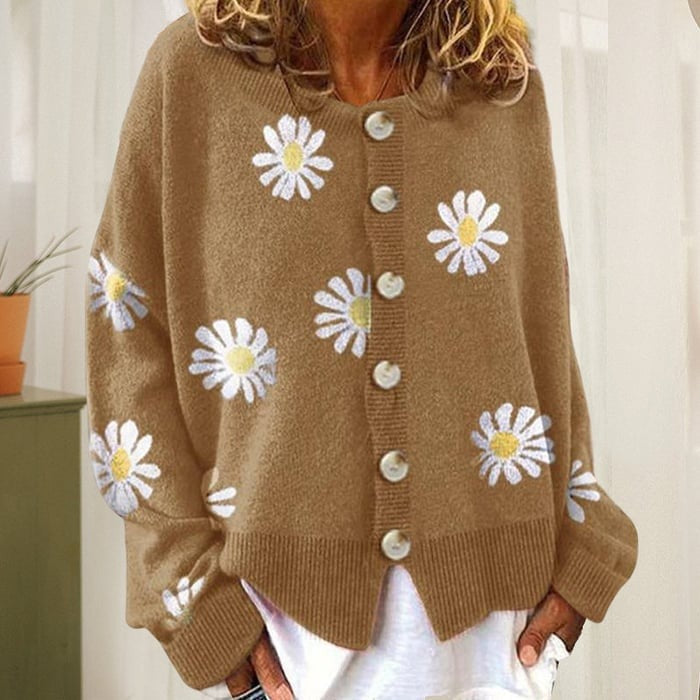 Women’s Daisy Print Button Up Cardigan