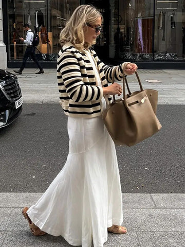 Women’s Gold Button Striped Cardigan