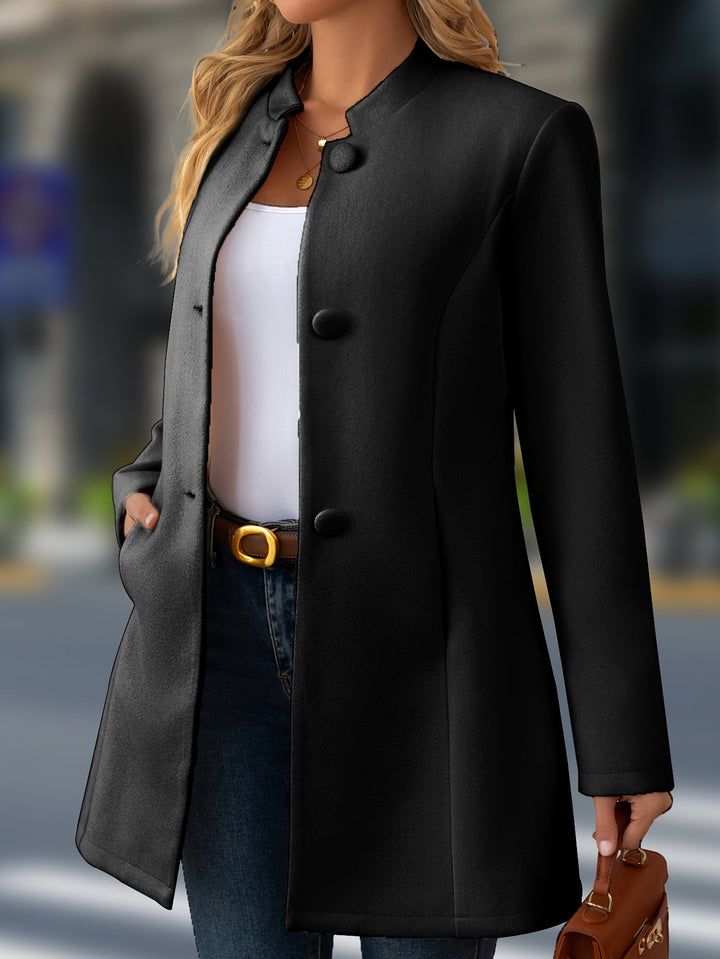 Women’s Belted Button Front Stand Collar Coat