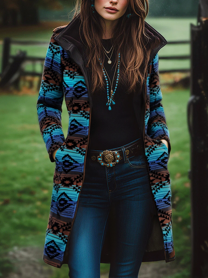 Women’s Boho Longline Tribal Print Coat