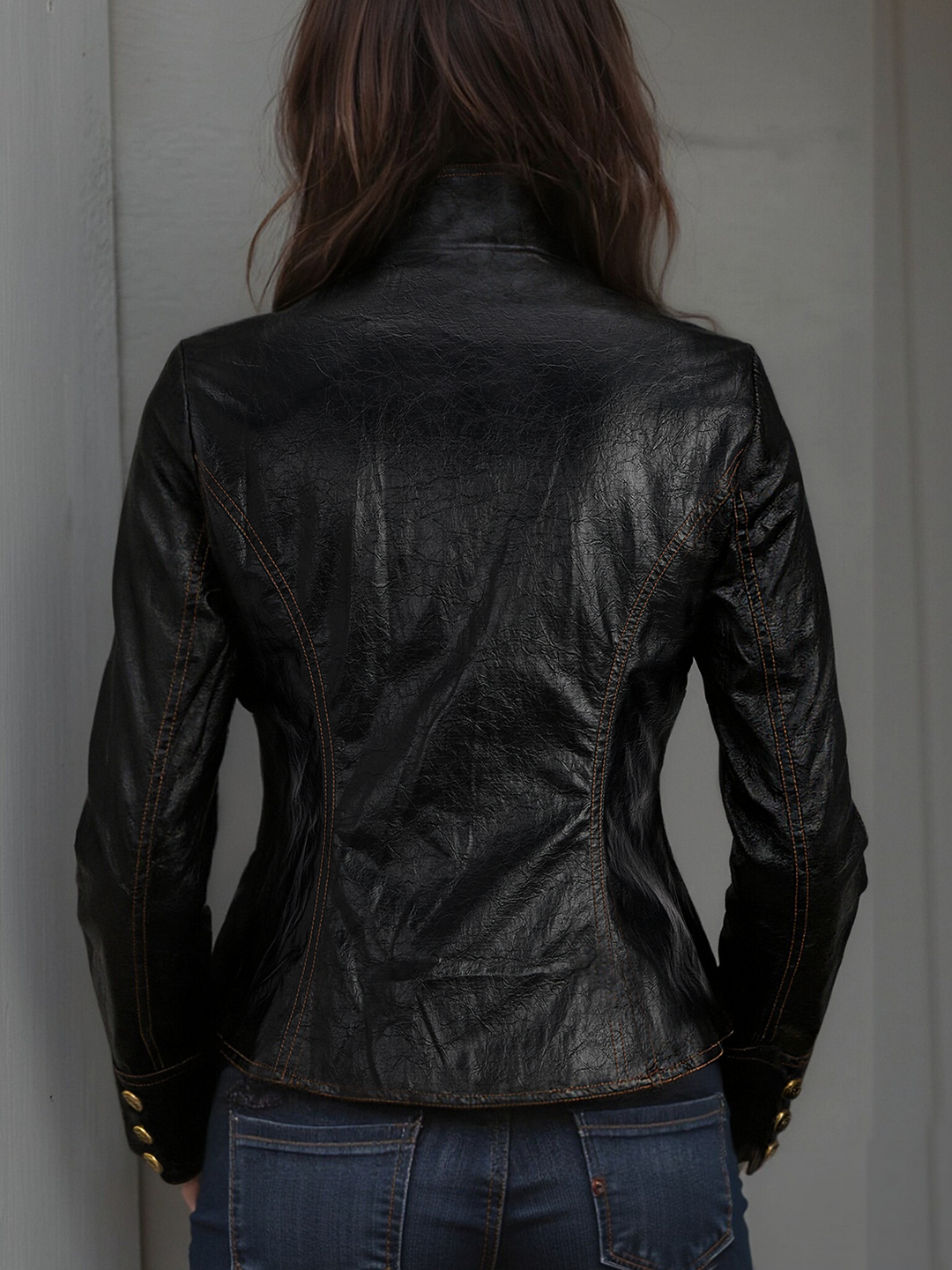 Women’s Retro Stand Collar Metal Button Jacket