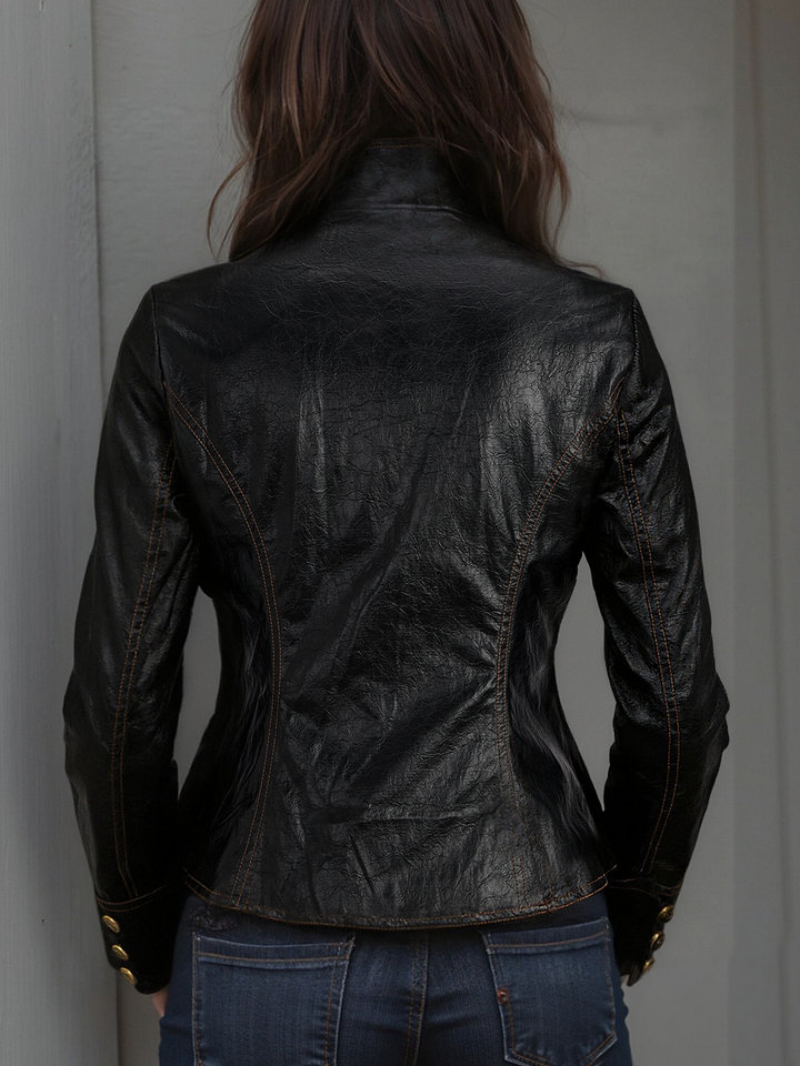 Women’s Retro Stand Collar Metal Button Jacket