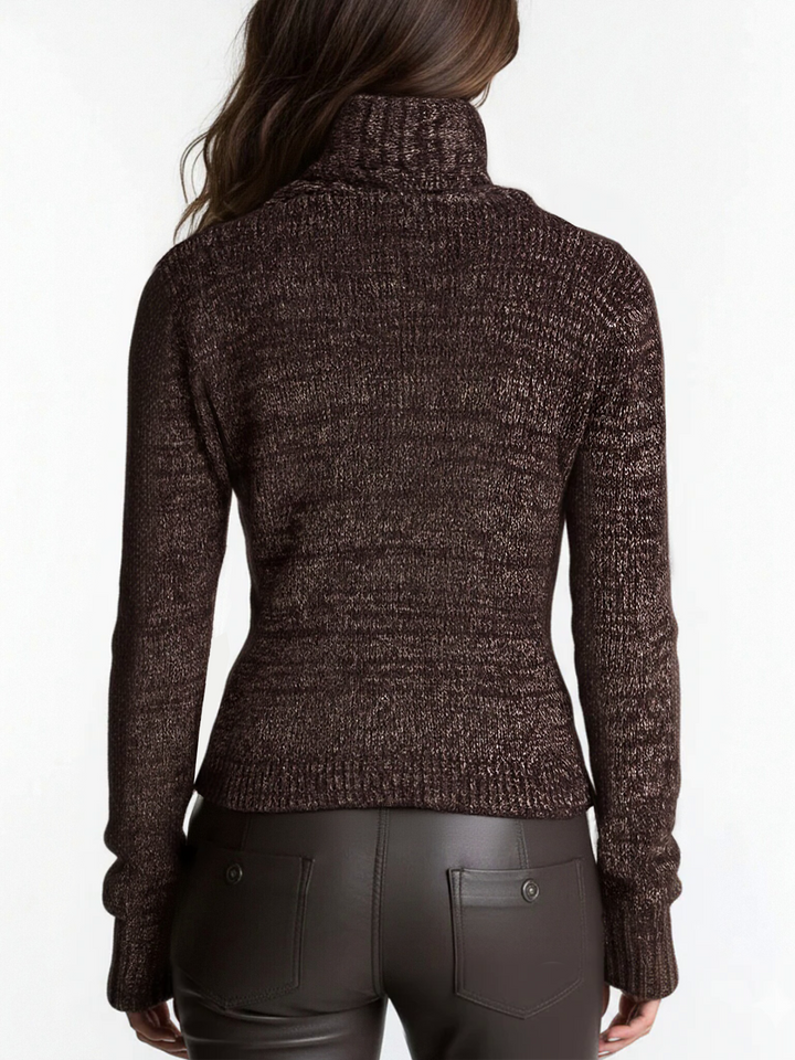 Women’s Brown Asymmetric Zip Ribbed Knit Jacket