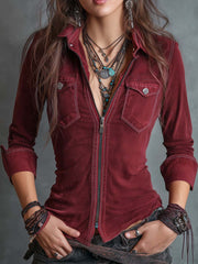 Men’s Vintage Zip Front Distressed Flap Pocket Shirt