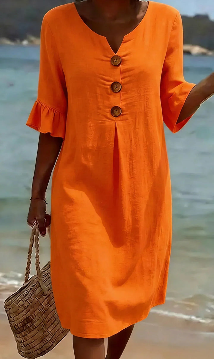 Women’s Textured Button Front Balloon Sleeve Dress
