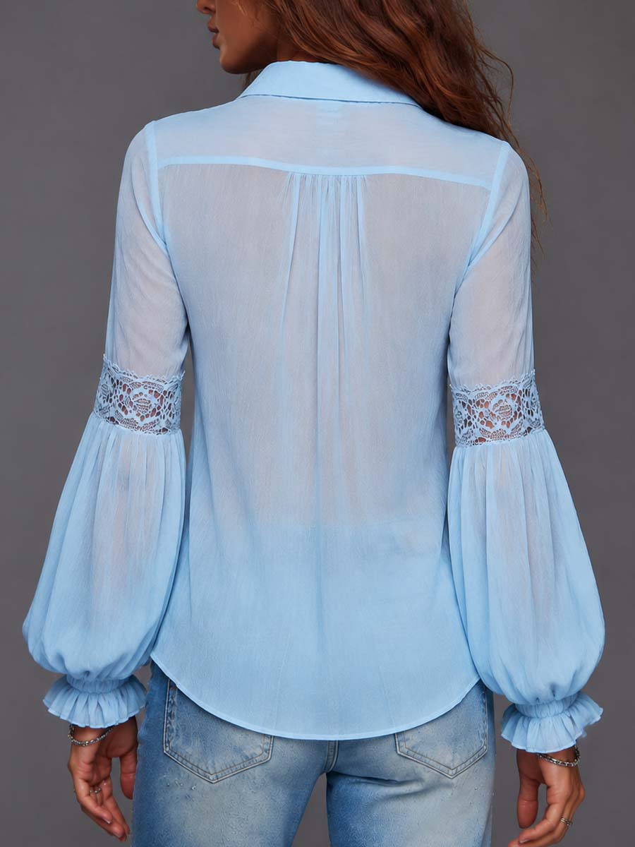 Women’s Boho Sheer Puff Sleeve Shirt