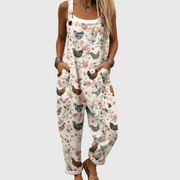 Women’s Vintage Chicken And Floral Print Jumpsuit
