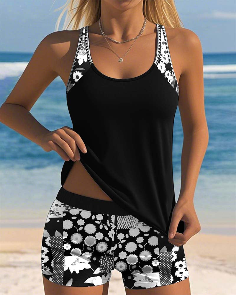 Women’s Printed Two Piece Tankini Shorts Set