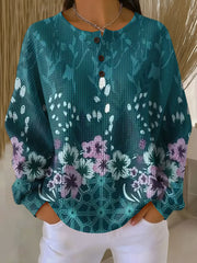 Women’s Floral Print Crewneck Pullover Sweater