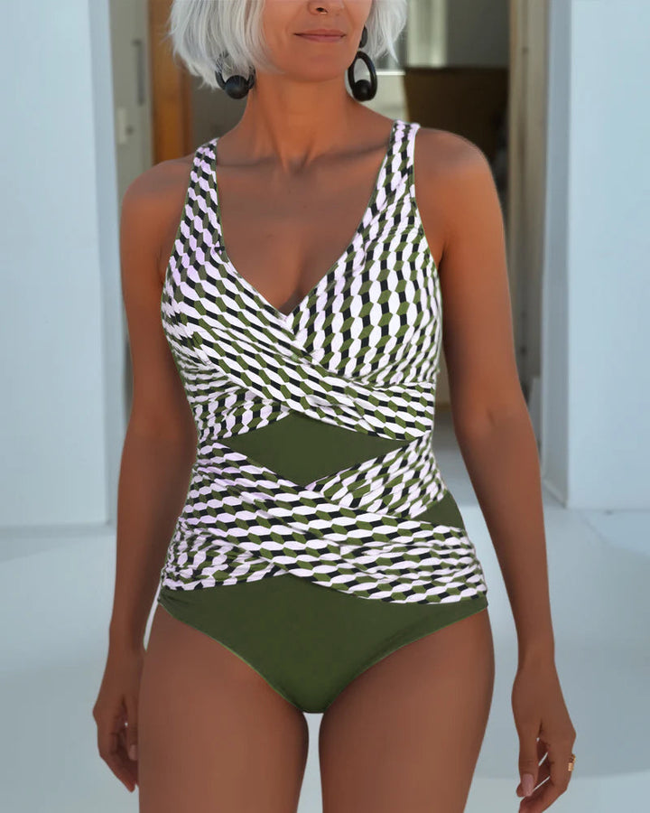 Women’s Geometric Print Wrap One Piece Swimsuit