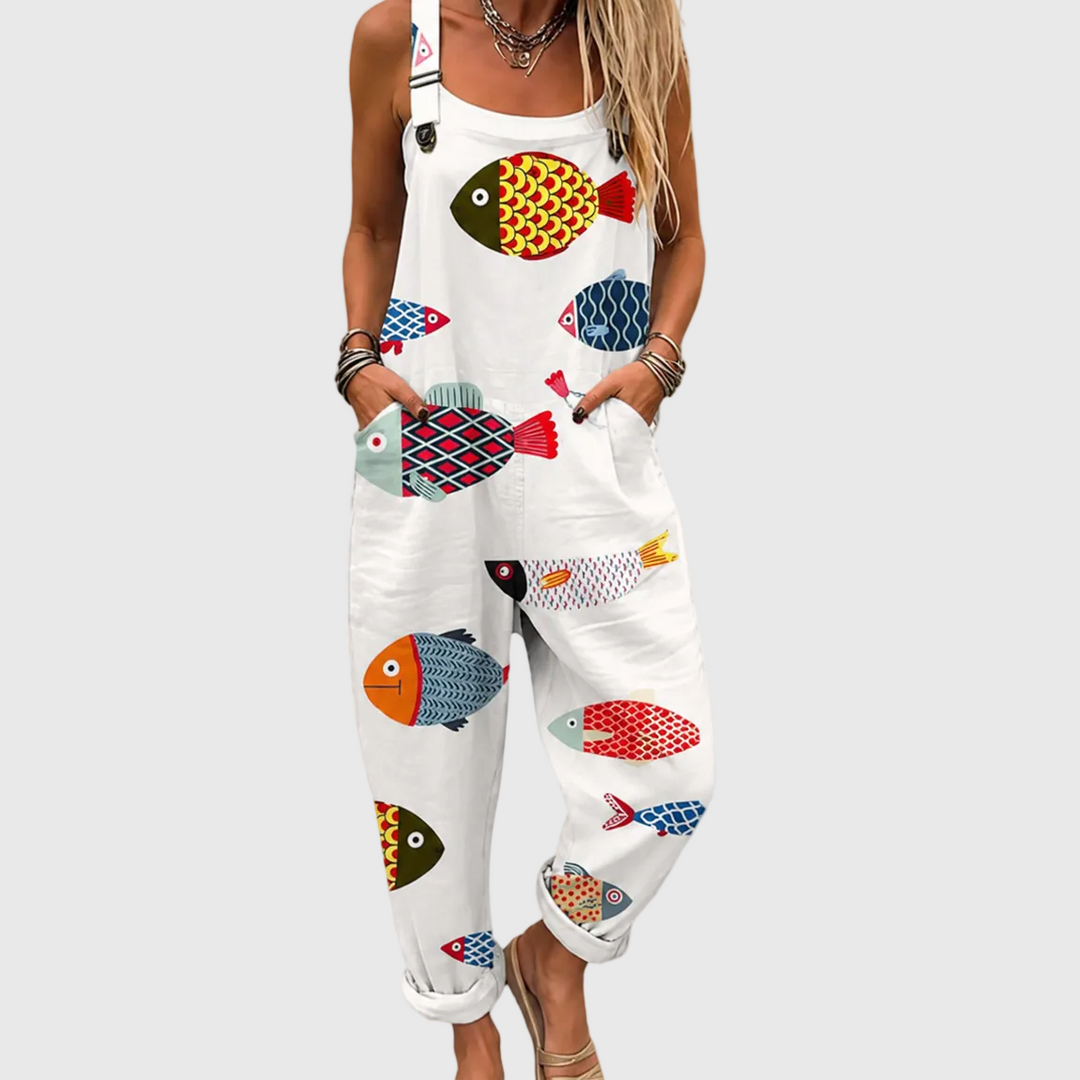 Women’s Soft Colorful Fish Print Jumpsuit