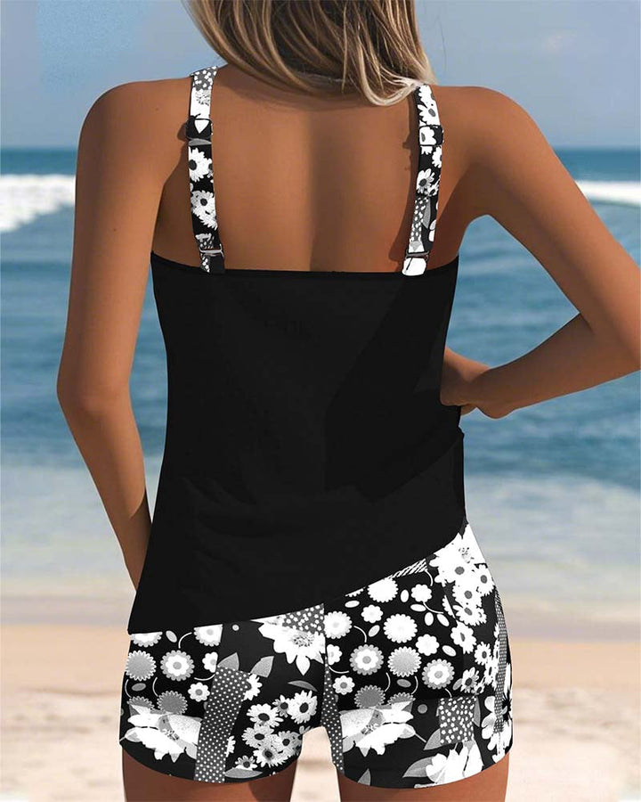 Women’s Printed Two Piece Tankini Shorts Set