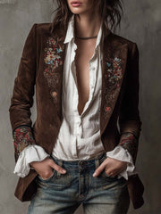 Women’s Vintage Brown Embroidered Blazer