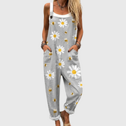 Women’s Soft Daisy And Bee Print Dungarees