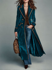 Women’s Retro Colorblock Mid-Length Lapel Collar Coat