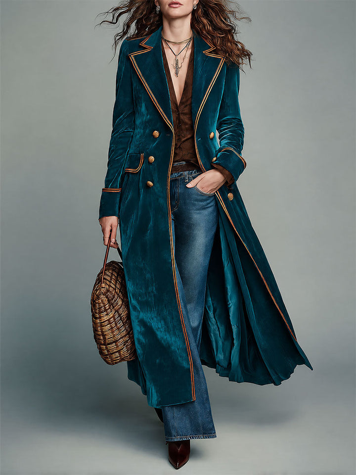 Women’s Retro Colorblock Mid-Length Lapel Collar Coat