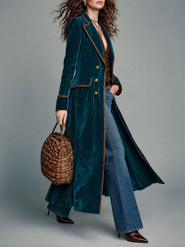 Women’s Retro Colorblock Mid-Length Lapel Collar Coat