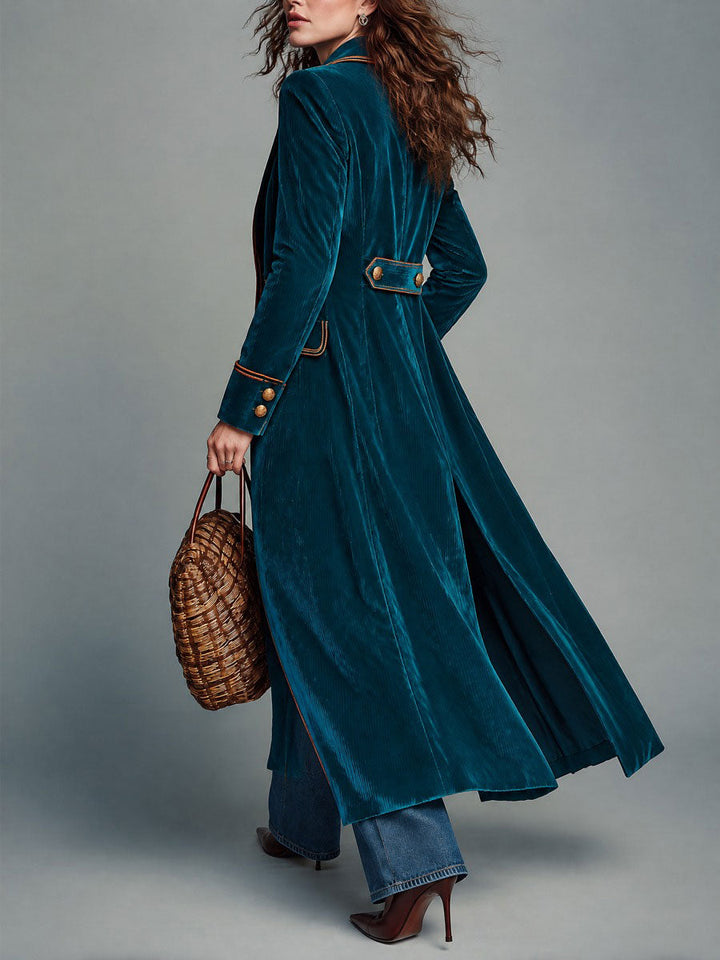 Women’s Retro Colorblock Mid-Length Lapel Collar Coat