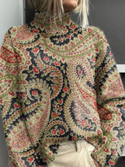 Women’s Vintage Floral Turtleneck Sweater