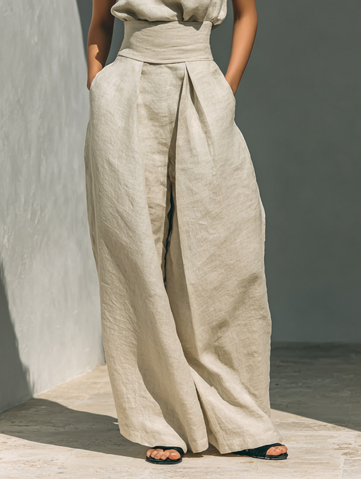 Women’s Minimalist Sleeveless Two-Piece Blouse And Wide-Leg Pants Set