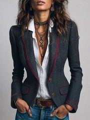 Women’s Herringbone Fitted Contrast Trim Blazer