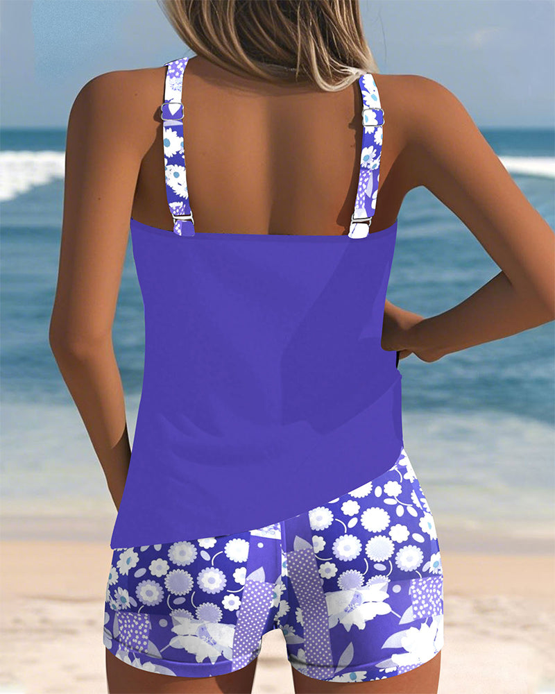 Women’s Printed Two Piece Tankini Shorts Set