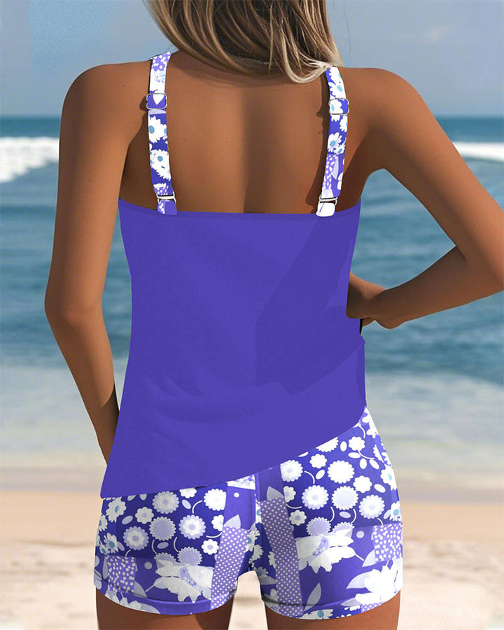 Women’s Printed Two Piece Tankini Shorts Set