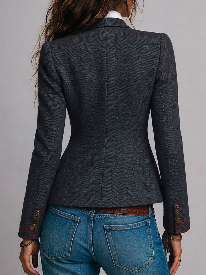 Women’s Herringbone Fitted Contrast Trim Blazer