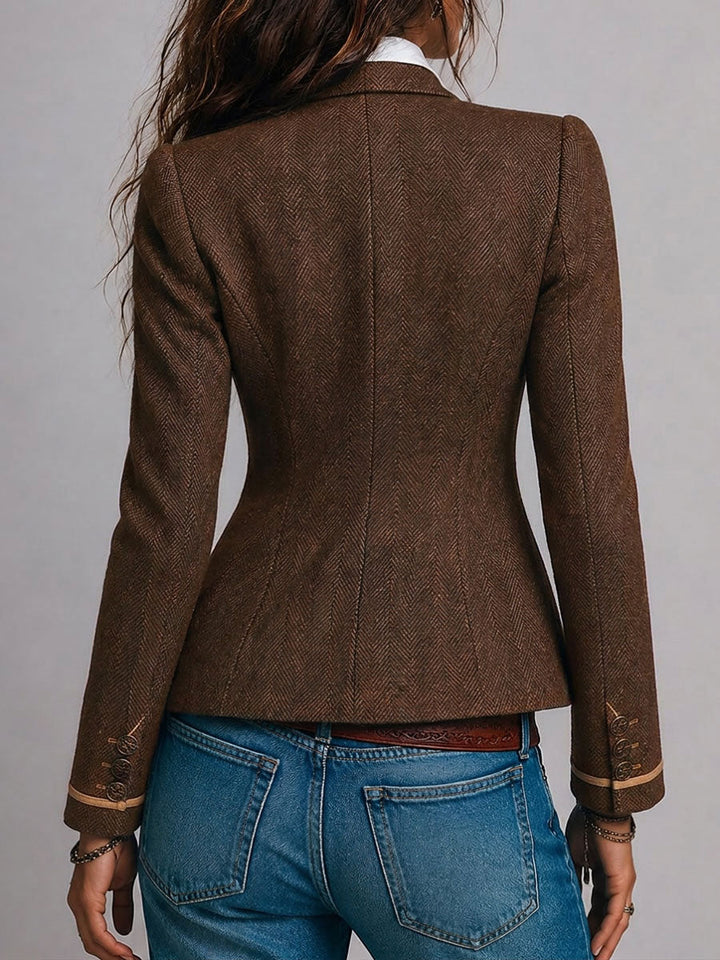 Women’s Herringbone Fitted Contrast Trim Blazer