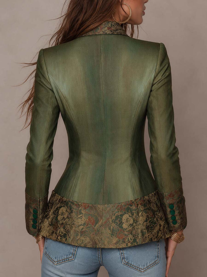 Women’s Olive Green Floral Single Button Fitted Blazer