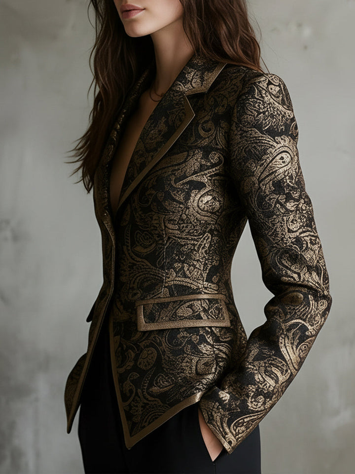 Women’s Paisley Jacquard Shawl Lapel Fitted Blazer
