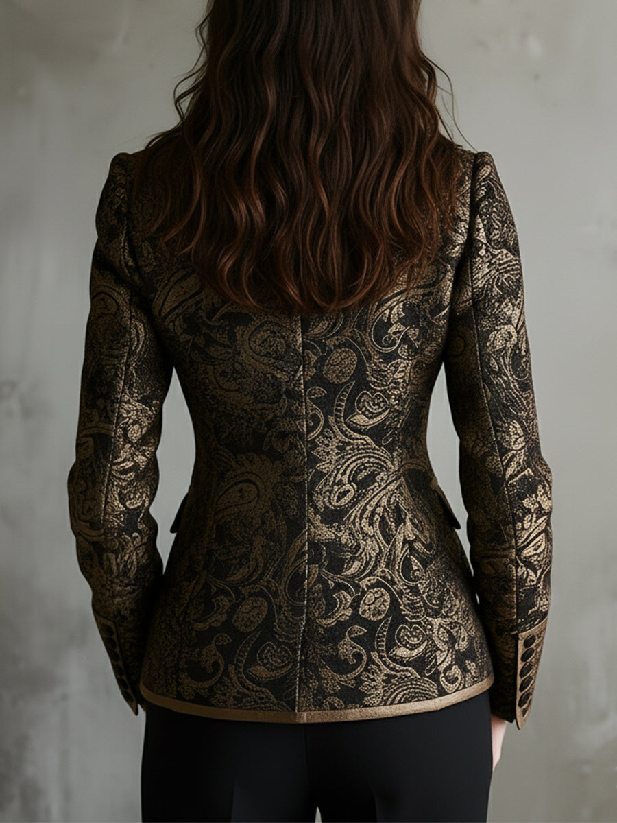 Women’s Paisley Jacquard Shawl Lapel Fitted Blazer
