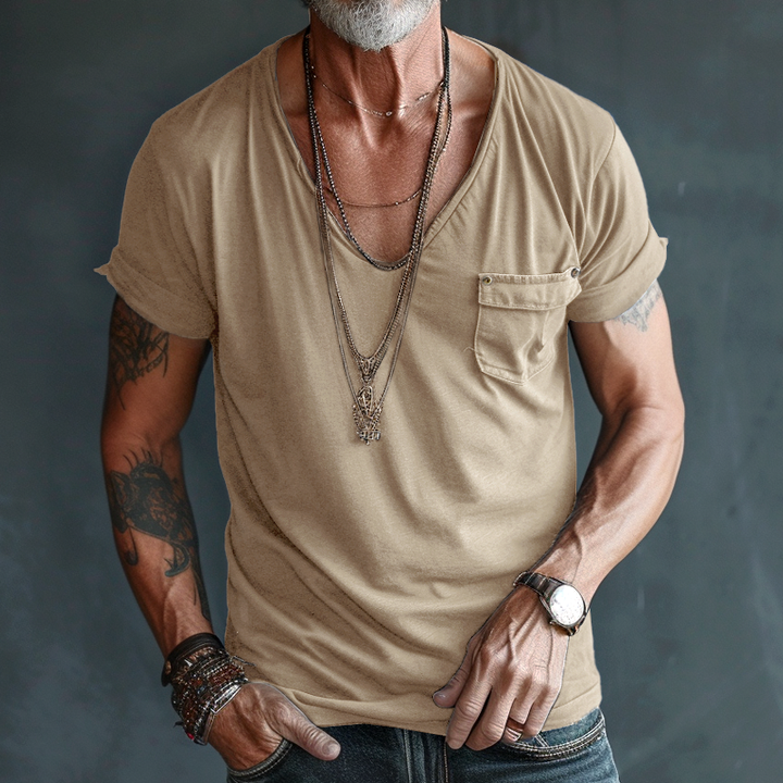 Men’s V-Neck Short Sleeve Chest Pocket T-Shirt