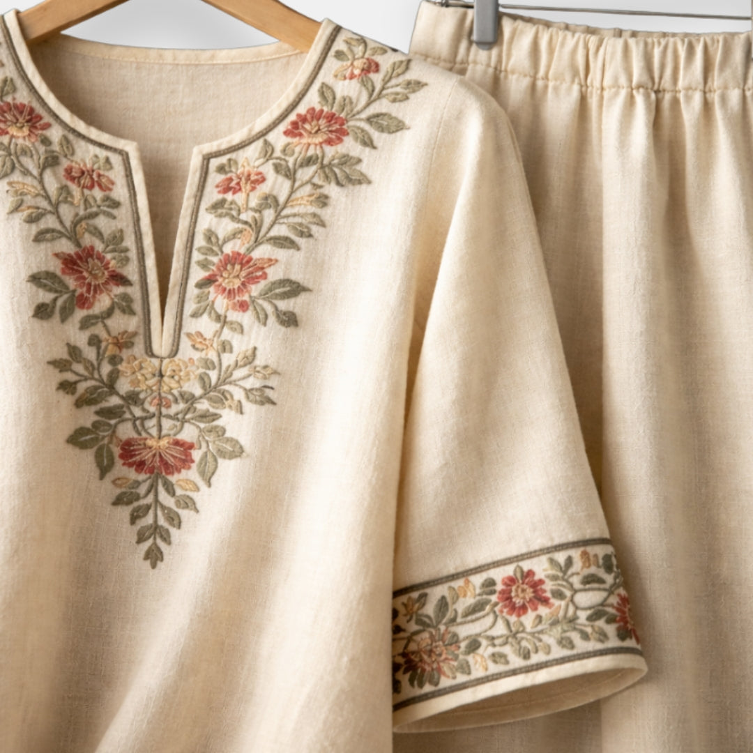 Women’s Embroidered Two-Piece Tunic and Pants Set