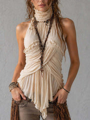 Women’s Boho Pleated Halter Neck Top