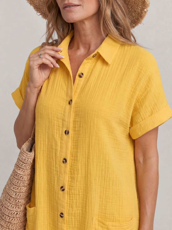 Women’s Short Sleeve Front Pockets Knee Length Dress
