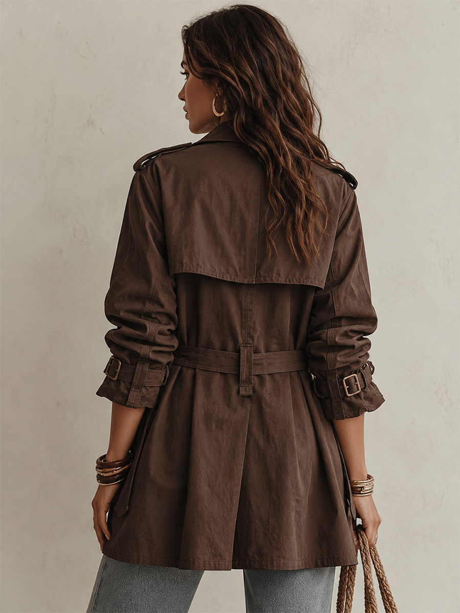 Women’s Double Breasted Belted Chocolate Brown Trench Coat