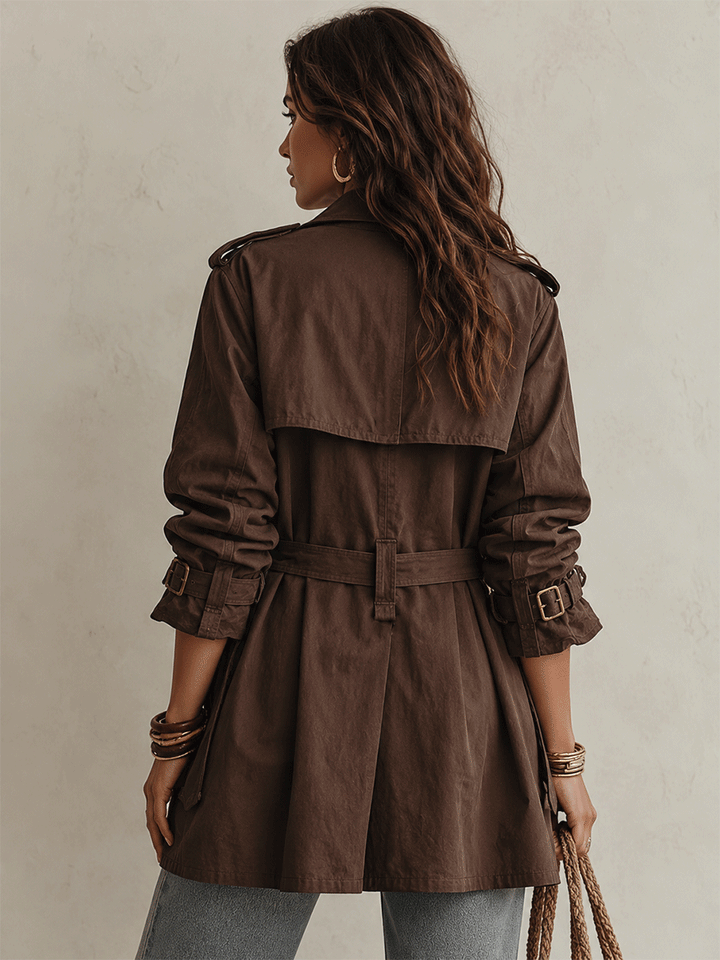 Women’s Double Breasted Belted Chocolate Brown Trench Coat