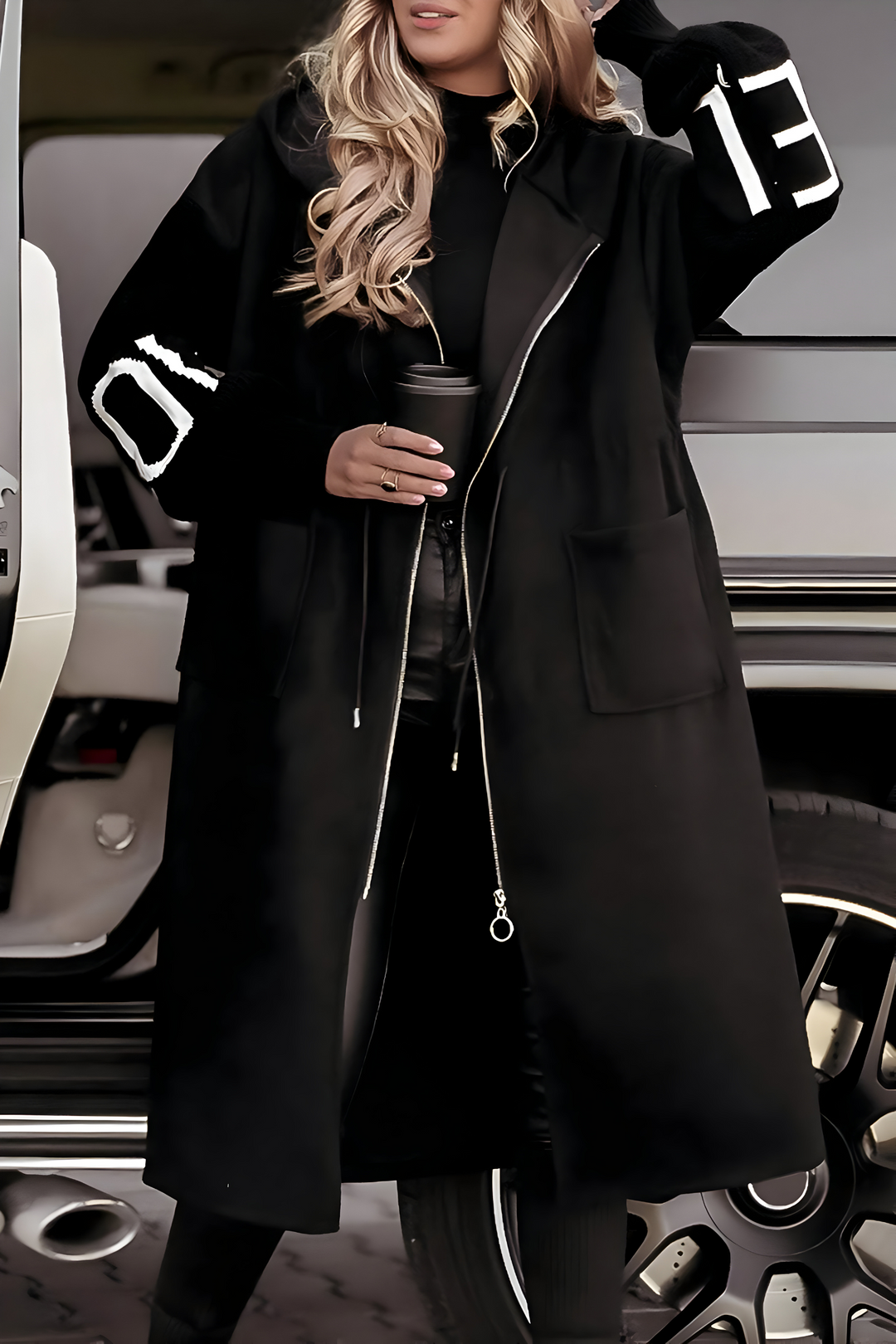Women’s Hooded Longline Zip Up Coat