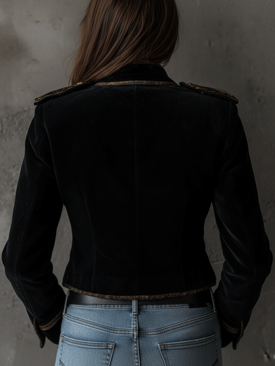 Women’s Black Military Gold Button Blazer