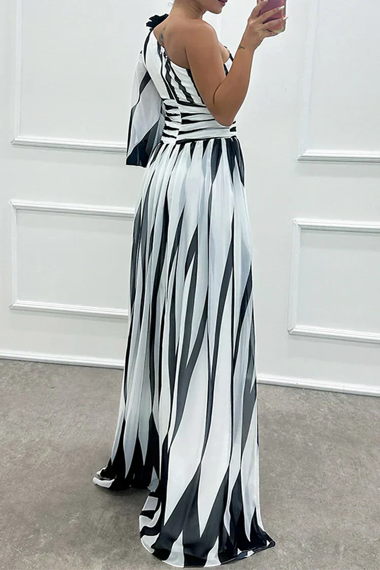 Women’s One-Shoulder Striped Maxi Dress