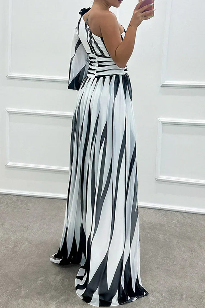 Women’s One-Shoulder Striped Maxi Dress