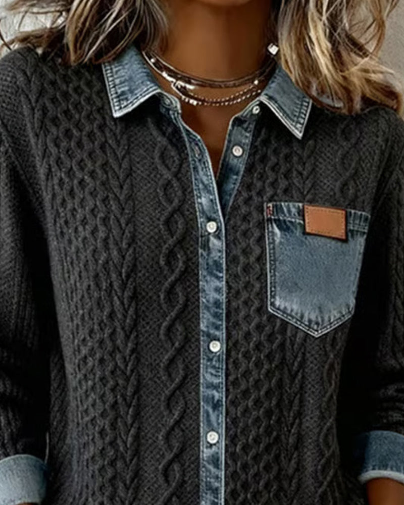 Women’s Soft Patchwork Button Up Shirt