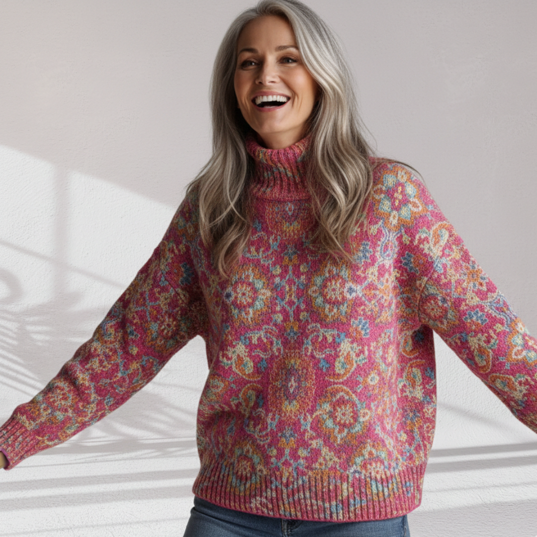 Women’s Floral Knit Turtleneck Sweater