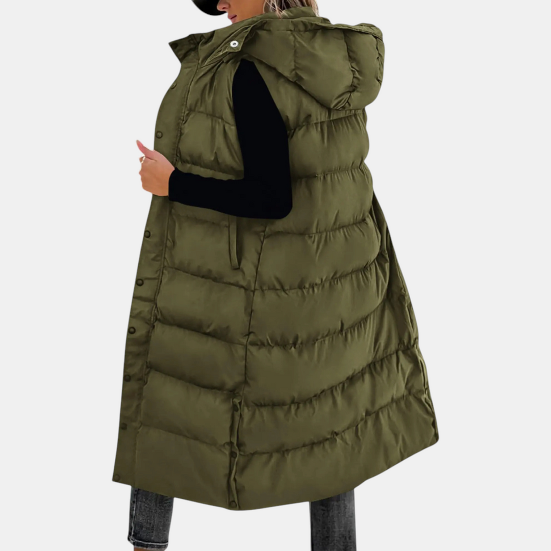 Women’s Longline Hooded Quilted Puffer Vest