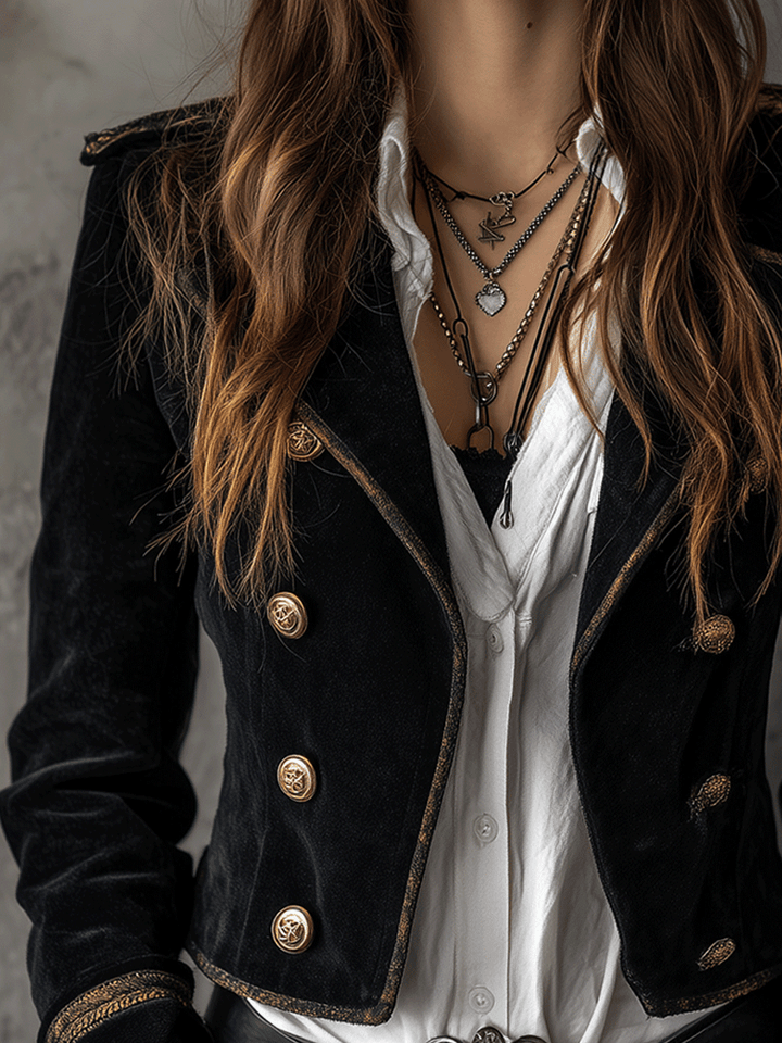 Women’s Black Military Gold Button Blazer